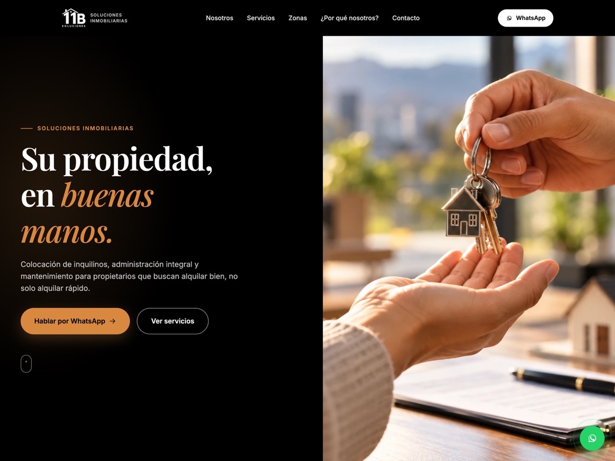 Página de inicio del sitio de 11B Soluciones Inmobiliarias